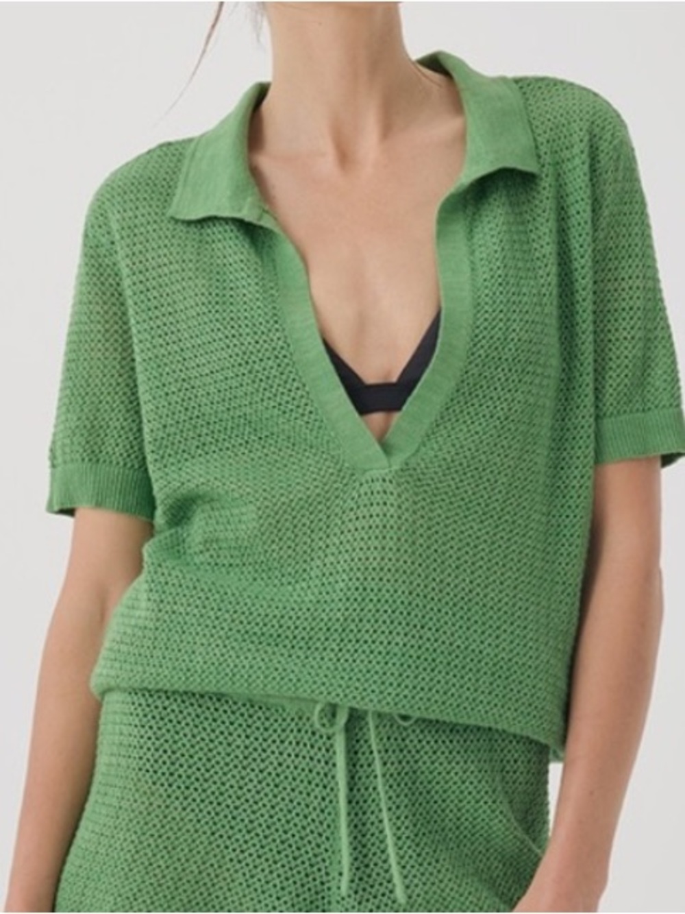 Pact Cotton Linen Knit Green Short Sleeve Swim Coverup Top Large